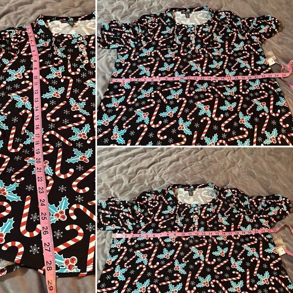 Modcloth Winning Them Over Short Sleeve Holiday Top Black Candy Cane 1X NWT - Picture 11 of 11